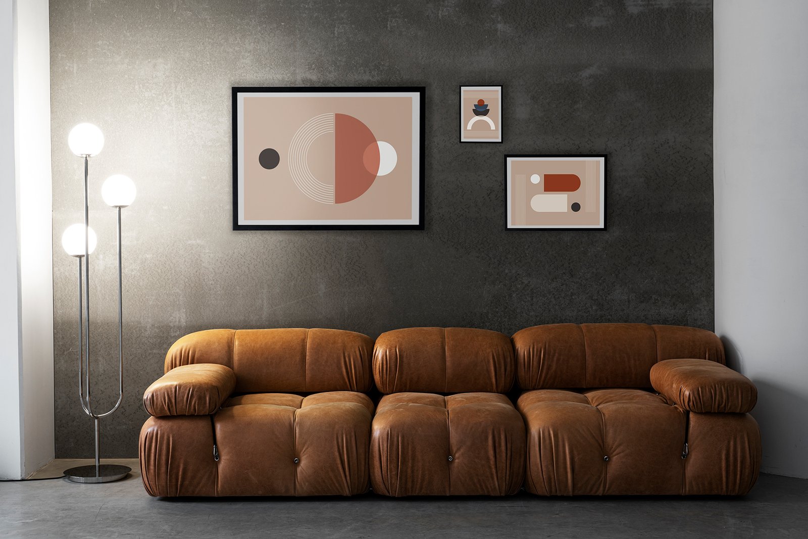 interior-design-with-photoframes-brown-couch